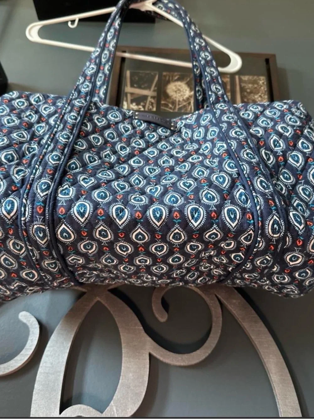 Quilted Navy Patterned Tote Bag